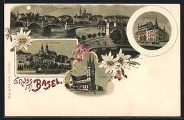 Litho Basel, Wettsteinbrücke, Postgeb