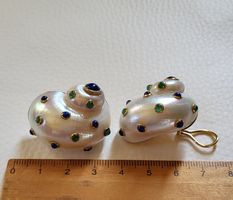 Gold 750 Massiv Perlmutt Ohrclips Mit Lapislazuli/Smargde