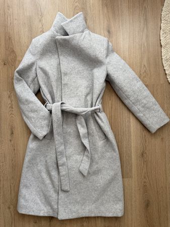 Damen Wintermantel grau mit Bindegürtel Wolle gemischt Gr.38