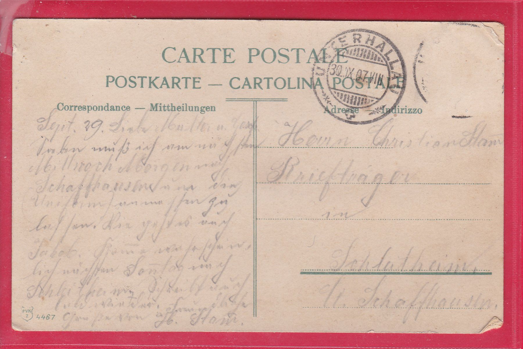 Cartoline postali: RHEINFALL, 30.9.1907 – Usato da Oberrieden venduto da Gebirgsstelze 1