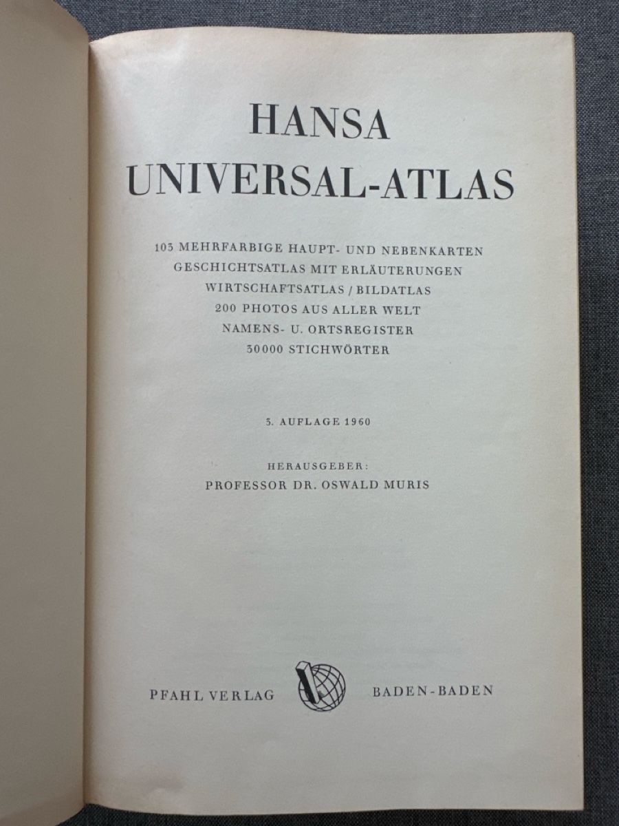 Libri: HANSA UNIVERSAL ATLAS 1960 – Usato da Baar venduto da Hillsboro 2