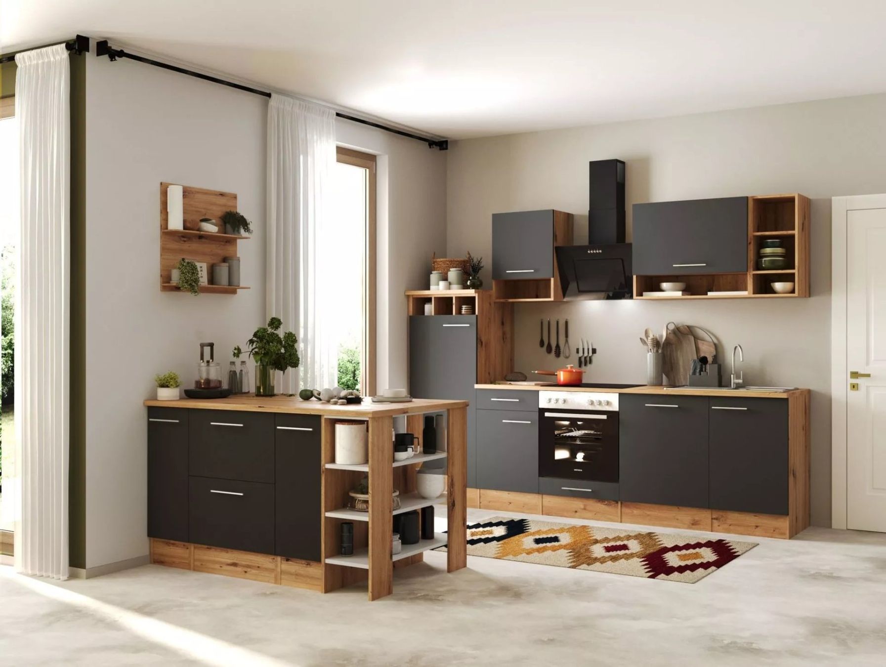 Cucine complete: 920 - Inselküche Einbauküche Eiche Grau Hilde 280cm – Nuovo e nell'imballaggio originale da Wallenwil venduto da toesstalvertrieb 2
