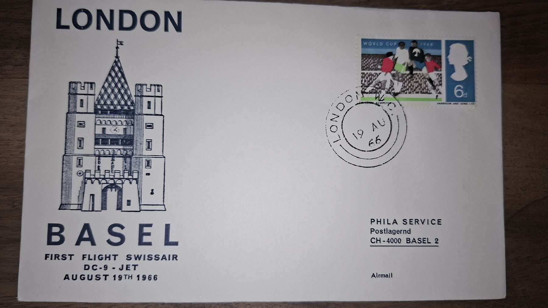 Alle Briefmarken: Swissair London - Basel 19.08.1966 – Gebraucht aus Balgach von SIMEON27