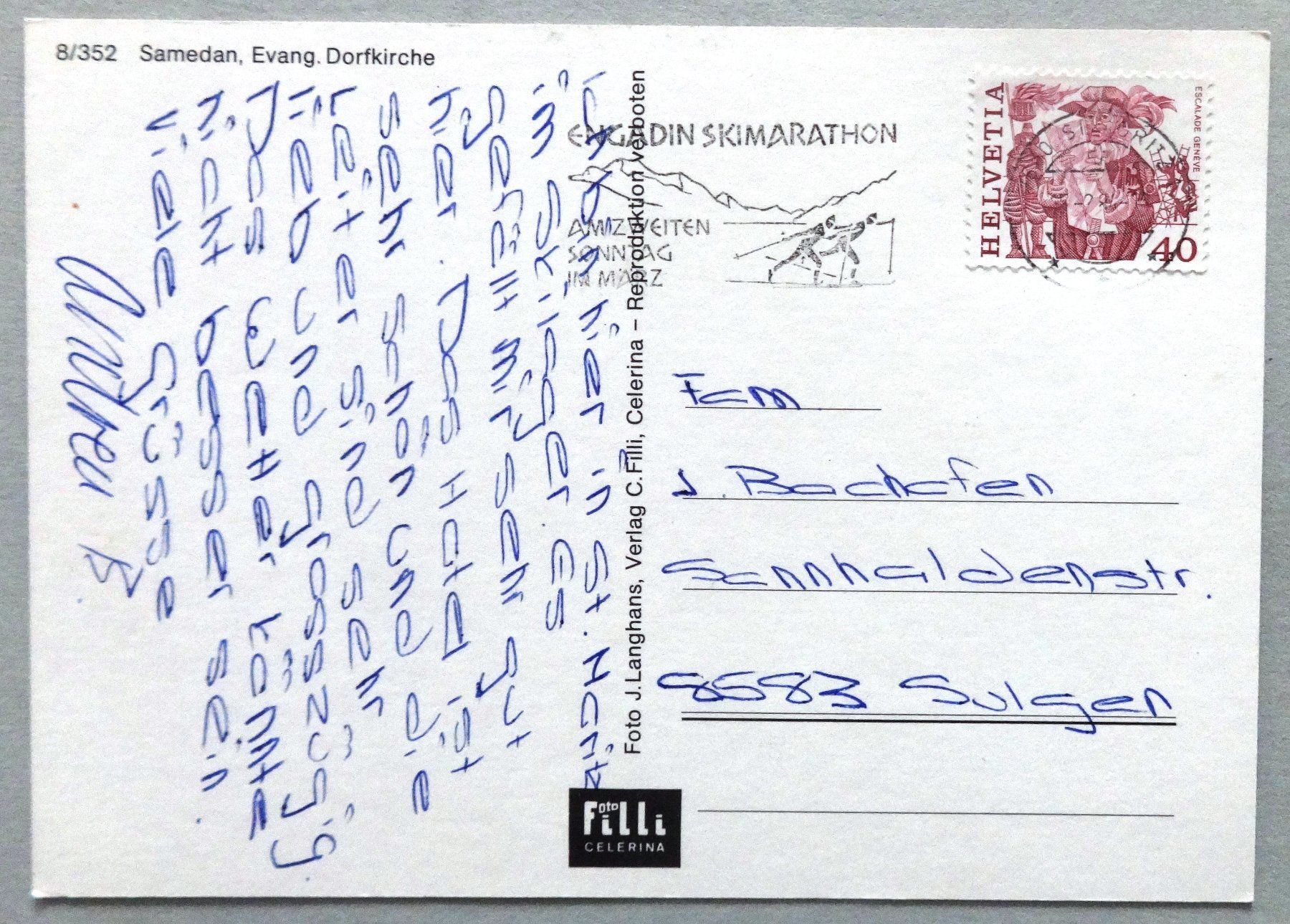 Cartes postales: Samedan, Evang. Dorfkirche – D'occasion à Fétigny par Billy2miny 1