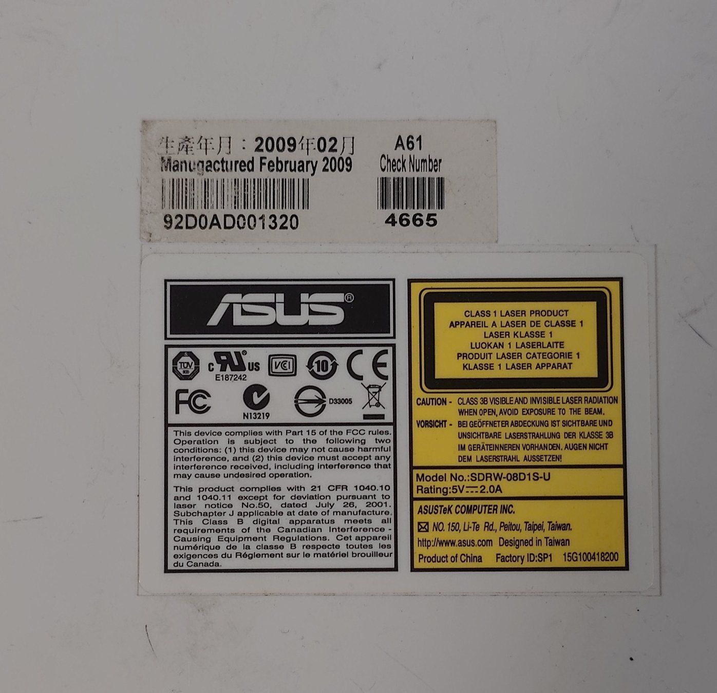 Asus Registratori: externer USB DVD-Brenner Asus SDRW-08D1S-U / Combo DVD & CD – Usato da Ostermundigen venduto da Chrisascht 3