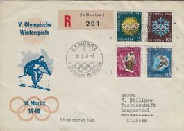 1948 Satzbrief Nr. w25+28x / (blau + rot gefasert w26+27y