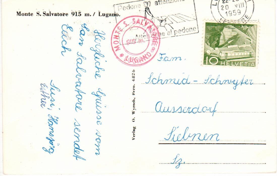 Cartoline postali: Monte S. Salvatore 1959 – Usato da Wolhusen venduto da Curver9 1