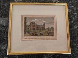 Antiker kolorierter Stich „Louvre" (Paris, 19. Jh.)