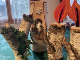 Weihnachts - Dekoration aus Birkenholz, 4 Stück