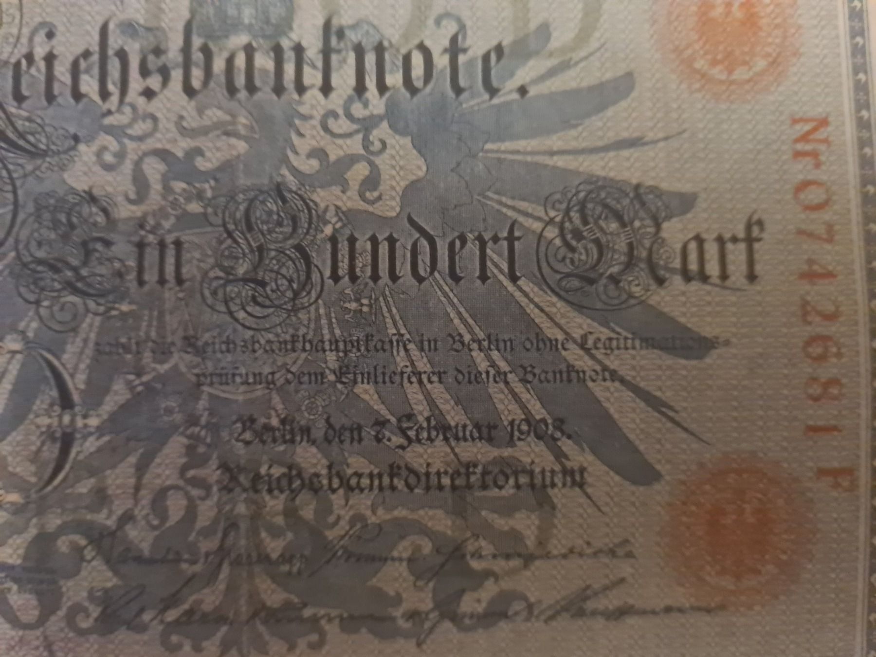 Banconote: Alte deutsche Banknote 100 Mark 1908 – Usato da Allschwil venduto da Virgo 4