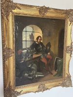Tableau ancien : Chevalier mélancolique, cadre doré. 52