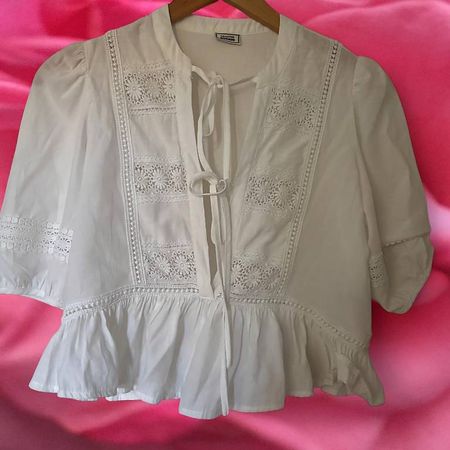 WEISSE BLUSE MIT SPITZE XS