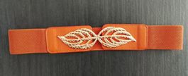 Ceinture élastique brun camel et dorée, taille M, neuf