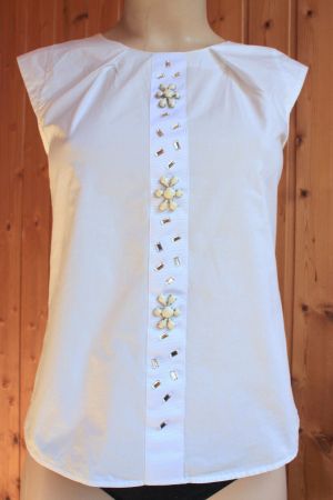 H&M * ärmellose BLUSE mit Perlen  34  XS