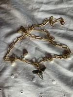 Stahlkette gold mit echtem Haifischzahn u Perlen