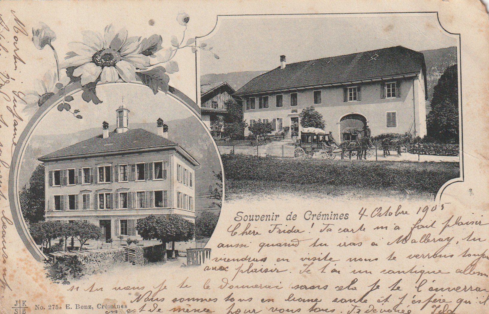 Cartoline postali: AK  Souvenir de  Gremines  mit Postkutsche 1905  Selten – Usato da Rupperswil venduto da Ema10