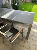 Gartentisch Edelstahl mit Granitplatten, Bank und Stühlen