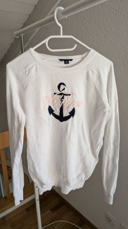 Maritimer Tommy Hilfiger Pullover L Baumwolle weiss m. Anker