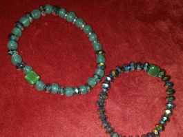 2 Armbänder Handgemacht Kristalle & echte Murrini Grün M-XL