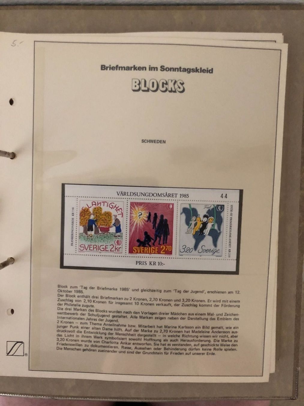 Tutti i francobolli: Block Schweden 1985, "Tag der Briefmarke", Postfrisch – Nuovo e nell'imballaggio originale da Landquart venduto da interesse63