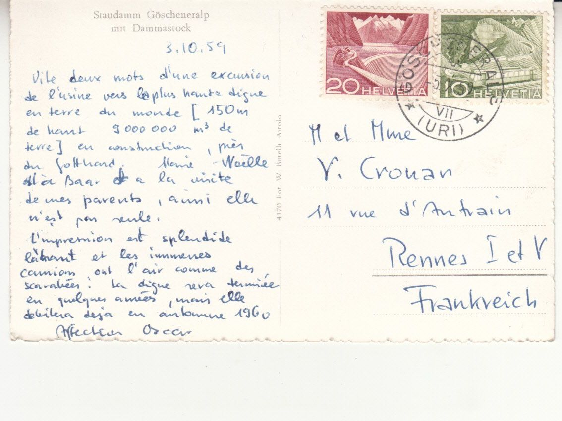 Cartoline postali: Göscheneralp Staudamm 1959 – Usato da Bürglen TG venduto da StampGraf 1