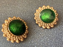 ✨Vintage Ohrringe in Goldfarbe und Grün, Clips