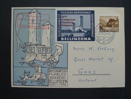 1956 Karte mit Vignette Briefmarken Ausstellung Bellinzona