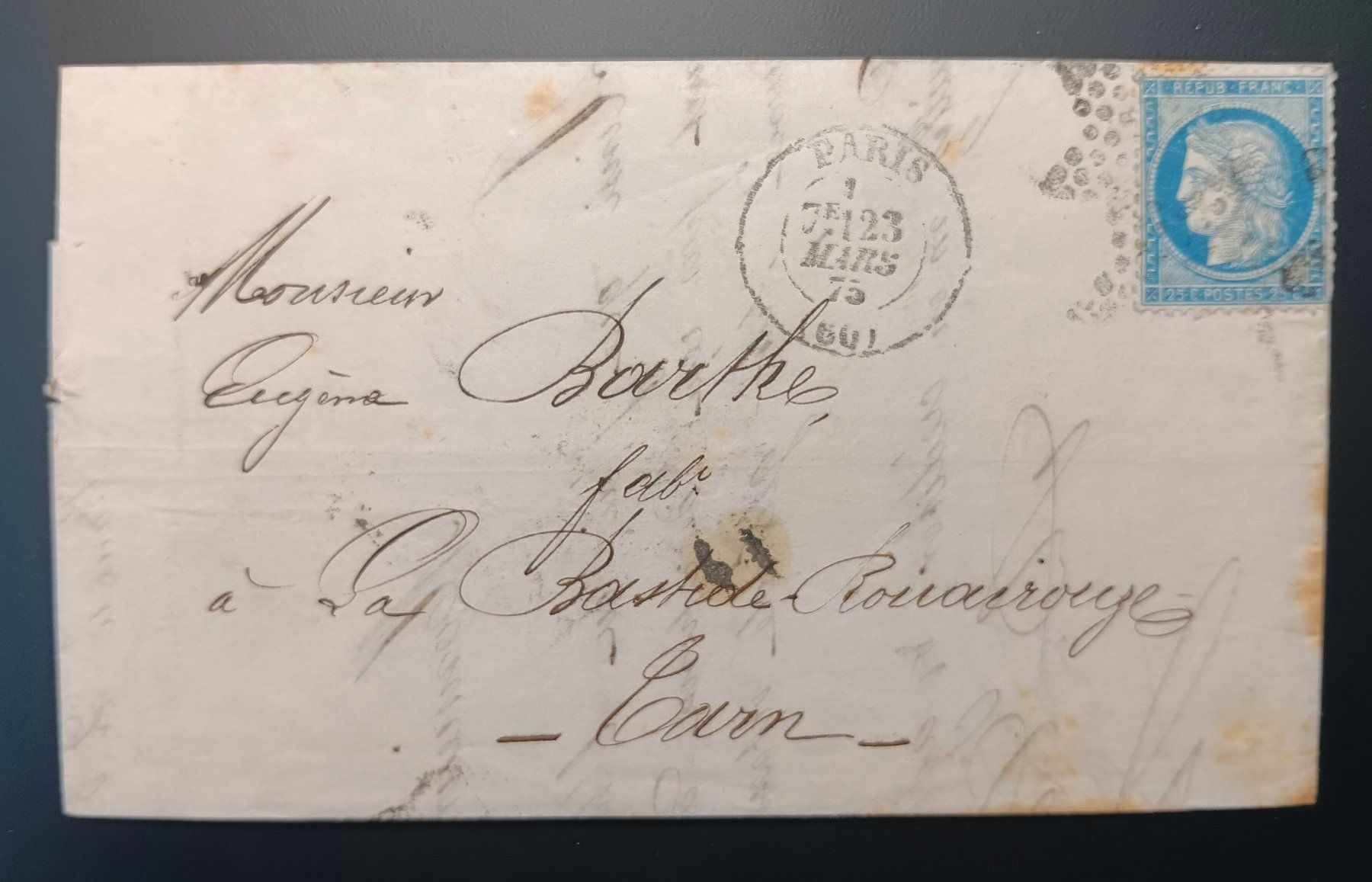 Tutti i francobolli: FRANKREICH FALTBRIEF 1875 – Usato da Holderbank AG venduto da DINOS-PHILA