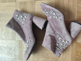Zara Trafaluc Lilac Jeweled Ankle Boots - Size 38 EU