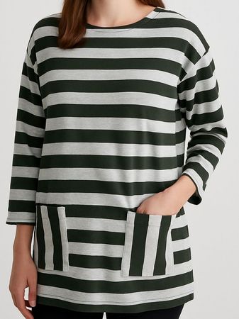 Longshirt Gr. S 36 38 Dunkeloliv & Hellgrau streifen Nr 3