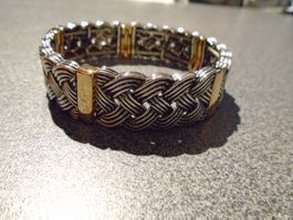 Armband silberfarbig, gefochten, goldfarbige Stäbchen