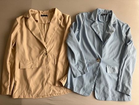 Blazer Shein printemps, taille M, bleu pastel et beige ✨