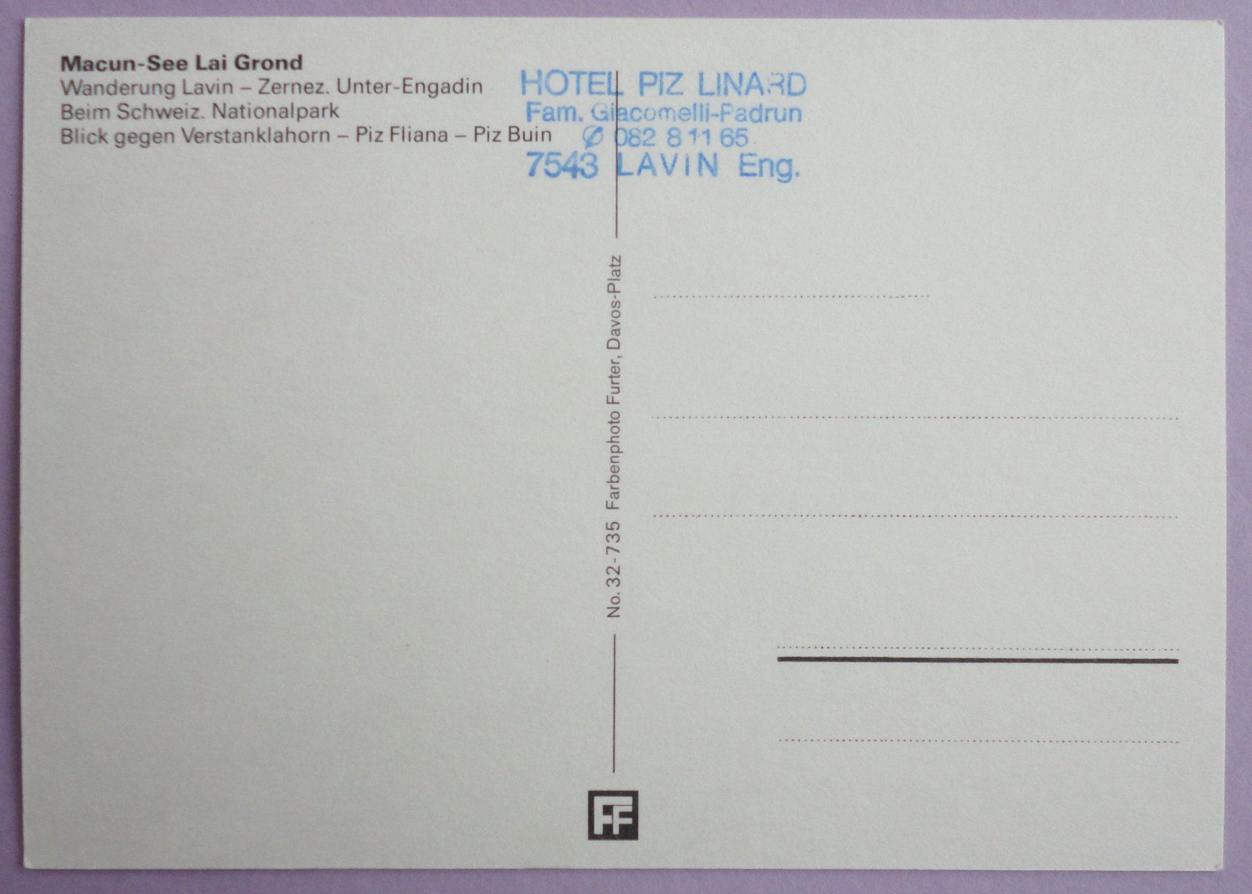Cartoline postali: Macun-See Lai Grond – Usato da Fétigny venduto da Billy2miny 1