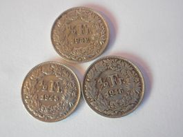 3 x 50 Rp. silber 1942/43/46