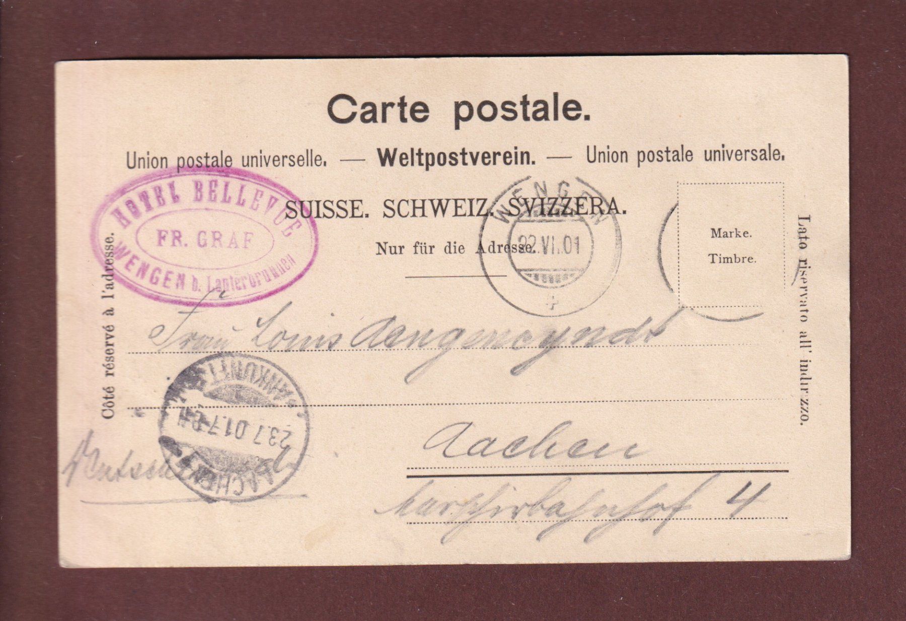 Cartoline postali: WENGERNALPBAHN bei Wengen - 1901 – Usato da Pully venduto da nicecards 1