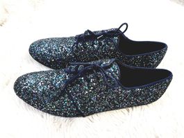 TATOOSH MADE SPANIEN SCHUHE 40 GLITZER SLIPPER SCHNÜRER EDEL