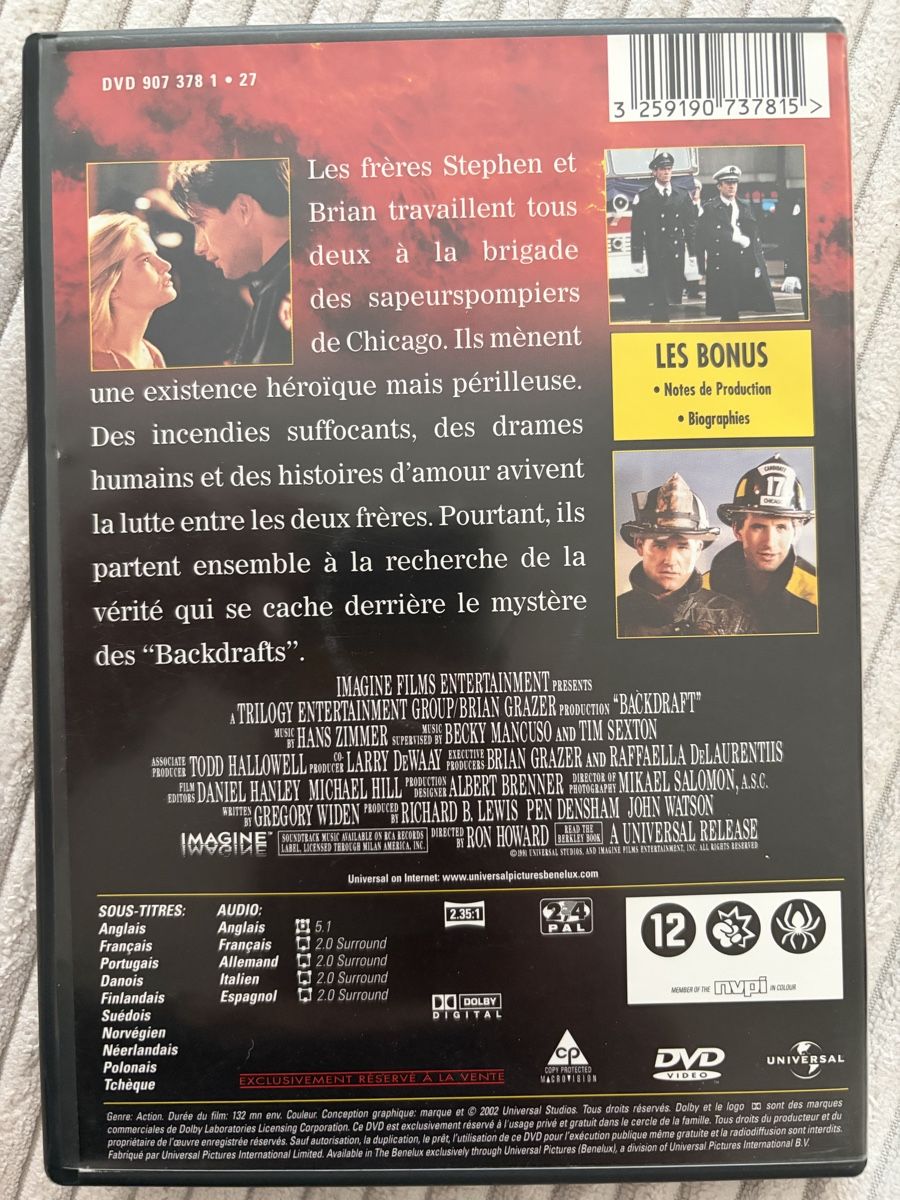 Tutti i DVDs: DVD : Backdraft (1991 - Fr. / Angl. / All. / It. / Esp.) – Usato da Yverdon-les-Bains venduto da Chewbacca67 1