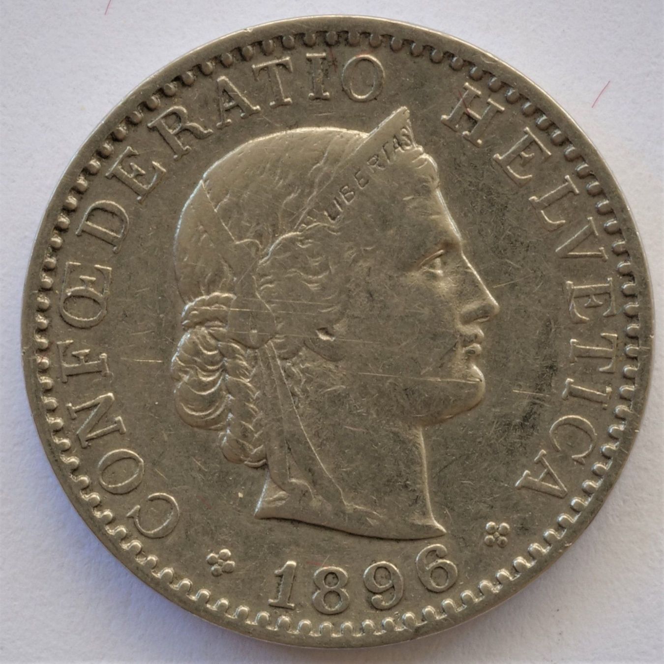 Tutti le monete: Schweiz / Suisse - 20 Rappen - 1896 - XF – Usato da Rotkreuz venduto da Swiss-Coins