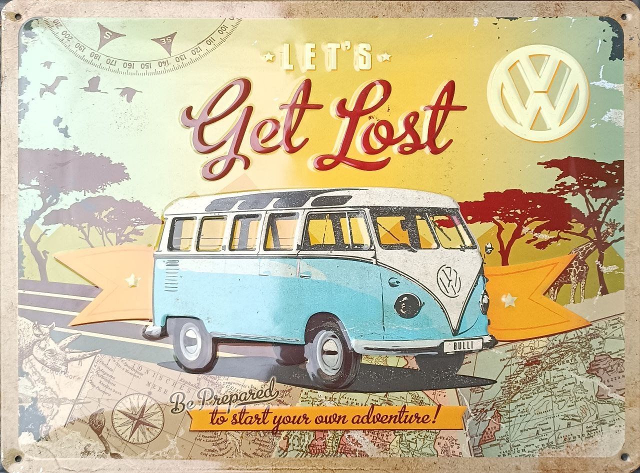 Insegne: VW Bulli Blechschild "Let's Get Lost" Deko Nostalgie – Usato da Rebstein venduto da bet_22rg