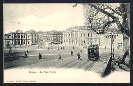 Geneve, La Place Neuve et Tramway, Stras
