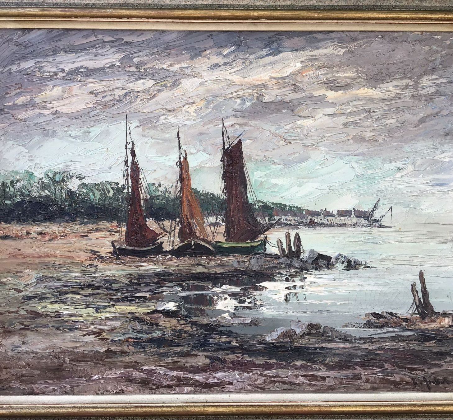 Dipinti: Gemälde am Hafen unleserlich signiert – Usato da Müllheim Dorf venduto da Othmar73 5