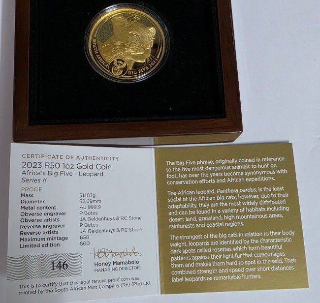 Tutti le monete: 1 oz Big Five Gold Leopard 2023 – Usato da Caslano venduto da Pspidi 4