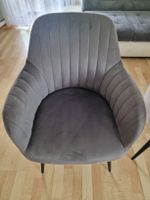 6x Esszimmerstühle (Grauer Samt, Retro-Stil) – Top