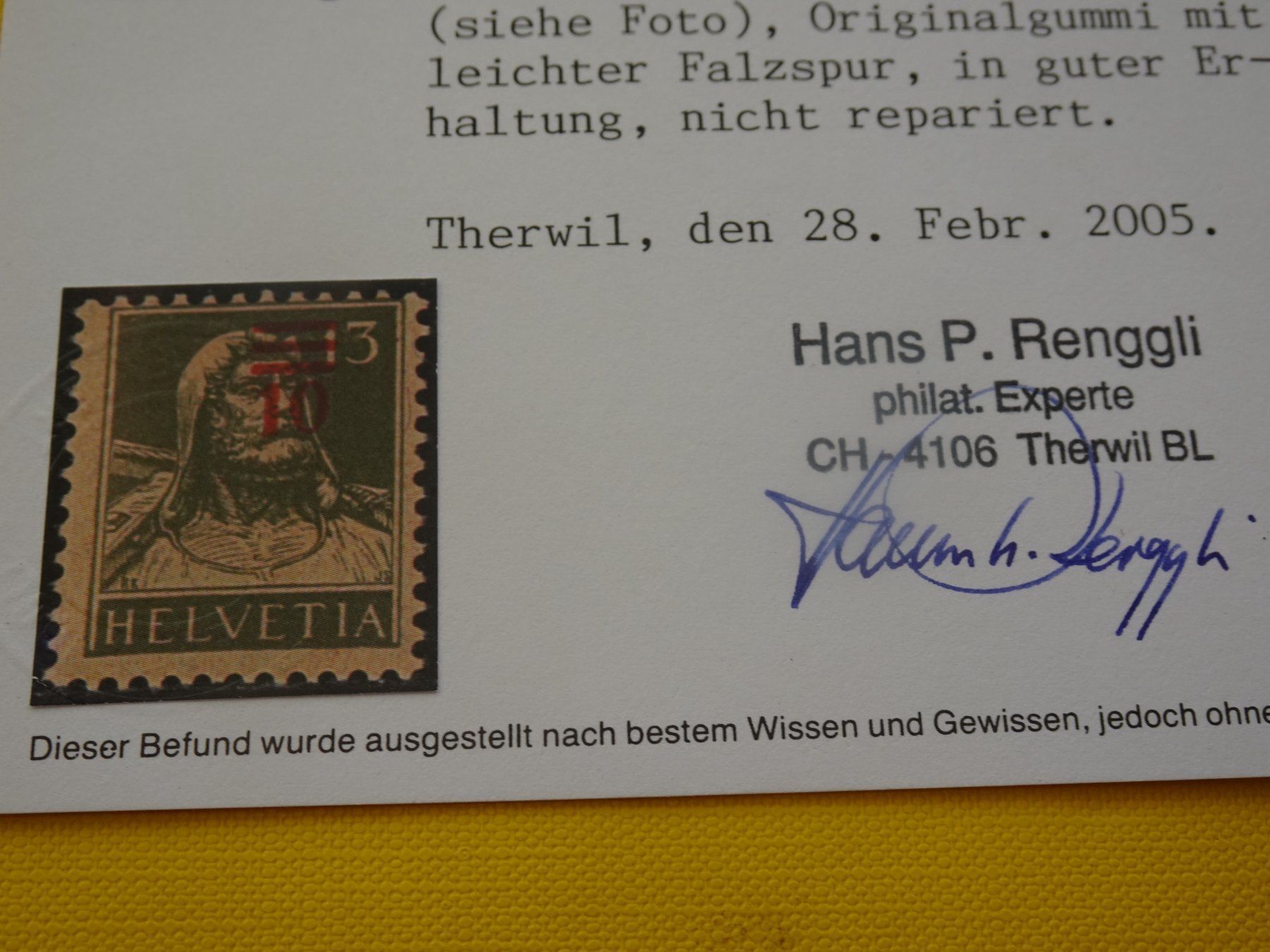 Tutti i francobolli: 1921 TELLBRUST; AUFBRAUCHSAUSGABE POSTFRISCH MIT ATTEST – Usato da Eschenbach SG venduto da eDaisy 6