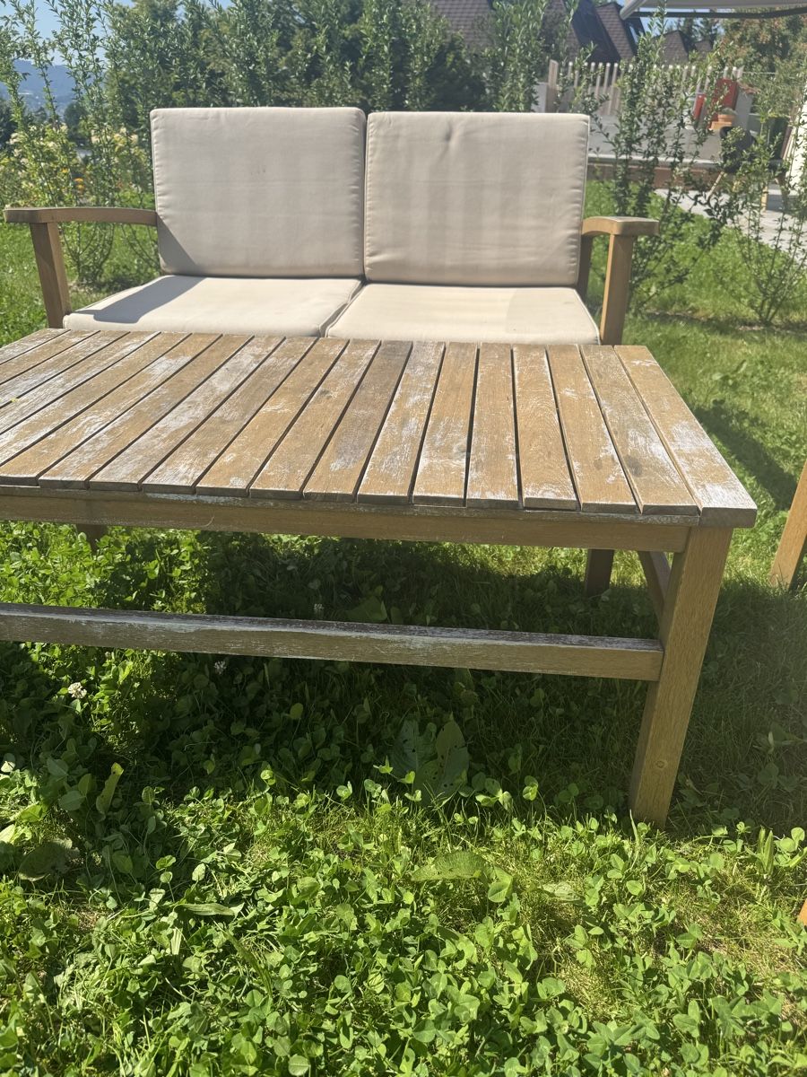 Set di tavolo e panche: Rustic Wooden Garden Set - Sofa, Chairs, Table, Footstool – Usato da Herrliberg venduto da ton_xgs8 6