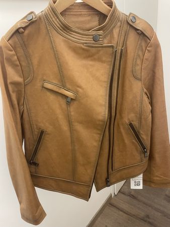 Tan Brown Leather Jacket - Autumn Style - Size M