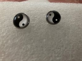 1 Paar Yin Yang Muster 316 Edelstahl Ohrstecker, Glas, neu