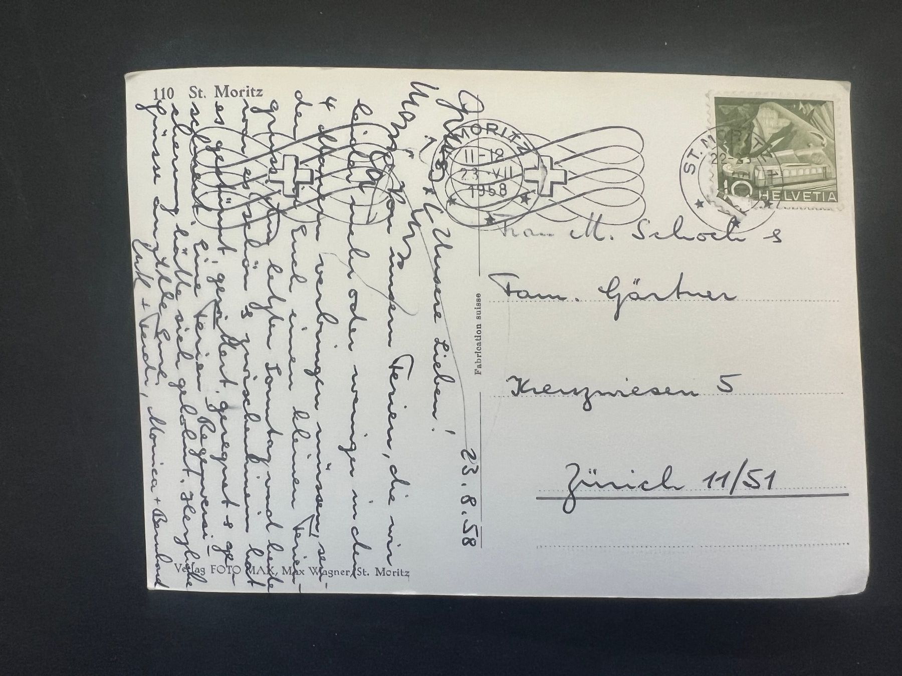 Cartoline postali: Ansichtskarte St. Moritz  1958  (M151) – Usato da Hinwil venduto da Sidi4 1