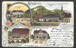 Bettlach farbige Lithografie 4 Bilder Uhrenfabrik etc.