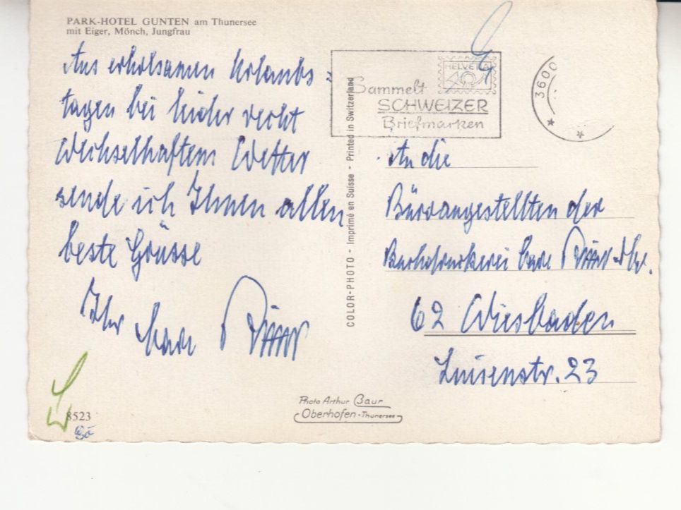Cartoline postali: Gunten Parkhotel ca. 1965 – Usato da Bürglen TG venduto da StampGraf 1